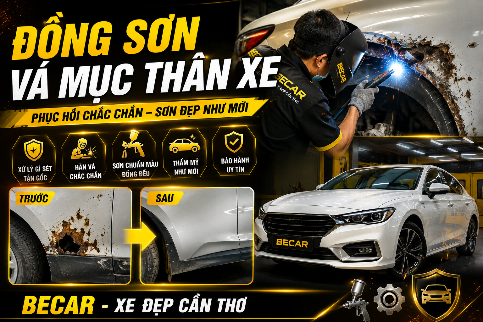 Đồng Sơn Vá Mục Thân Xe Ô Tô Tại Cần Thơ